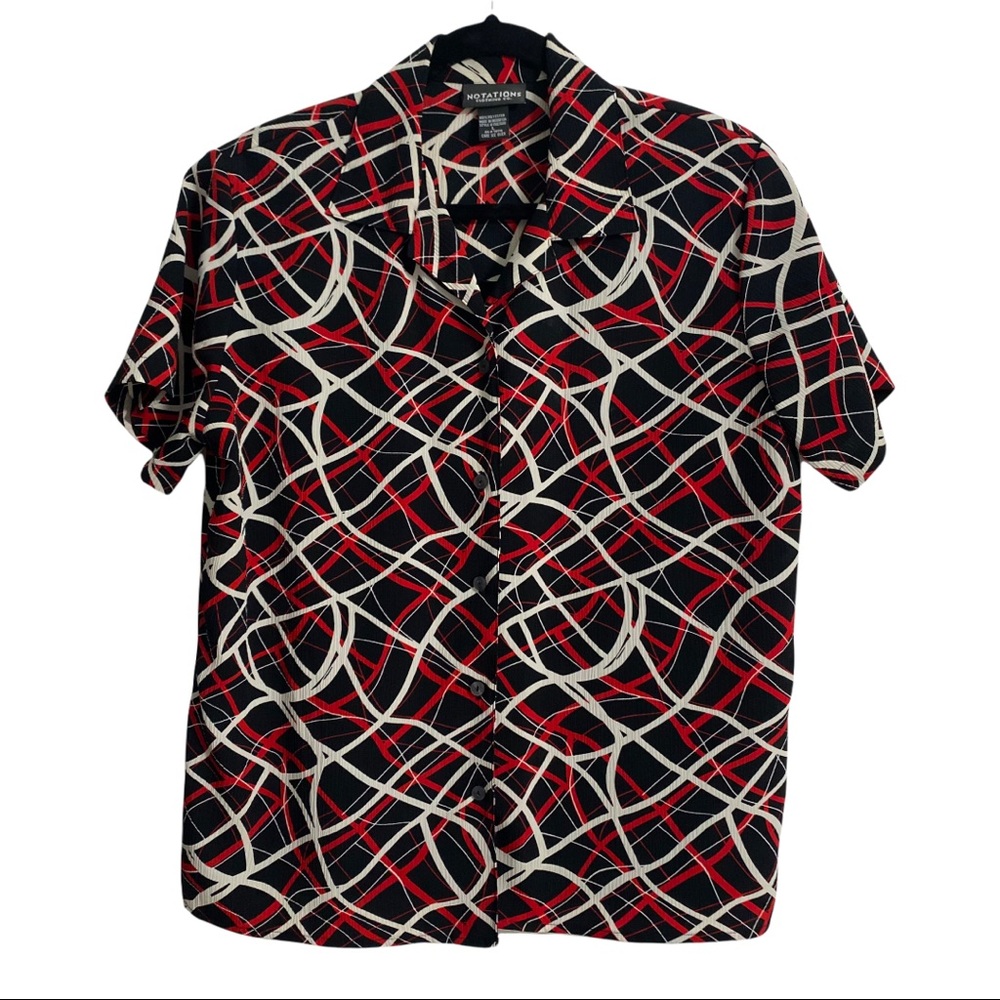 Notations Button Down Blouse with Attached Black Cami Size XL